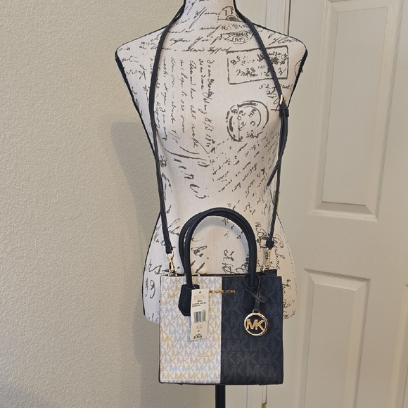 Michael Kors Mercer Medium Womens Satchel Messenger Crossbody Bag, Two Tone, NWT - Picture 1 of 15